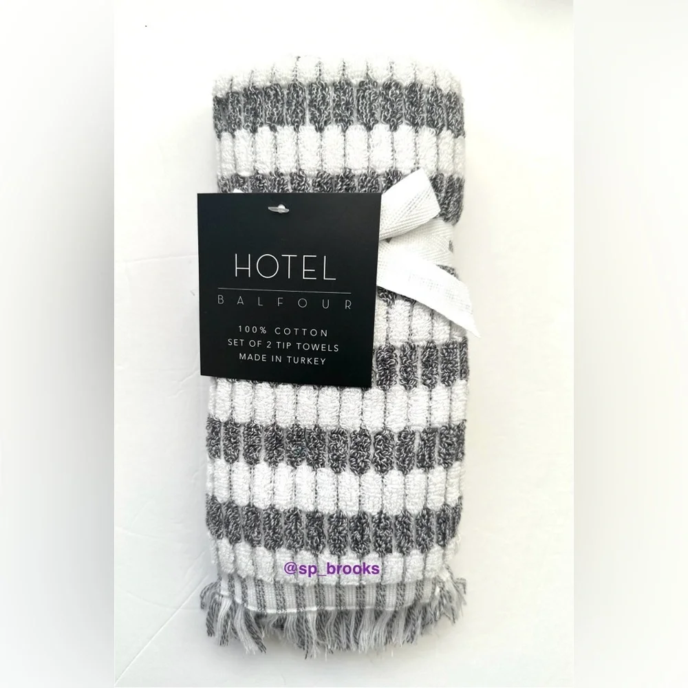🎁6PC Hotel Balfour Bath Towel Set - Cotton Textured Off White and Heather Gray